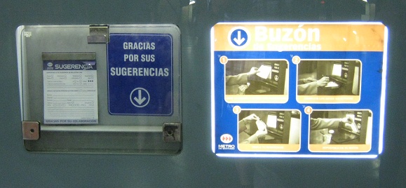 Estaci�n del metro de la plaza Central
                          (plaza de Armas), buz�n de ideas
                          (sugerencias)