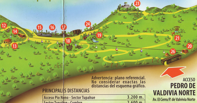 Mapa del parque Metropolitano parte
                                2, con la entrada por la avenida Pedro
                                de Valdivia.
