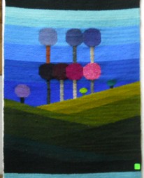 Wandbehang mit einem grafisch
                              dargestellten Strand mit farbigen B�umen
                              01