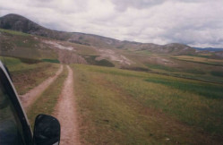 Weg mit Feldern und Panorama