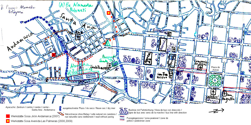 Plan de la
                  ciudad de Ayacucho, de la Plaza de Armas a Andamarca
                  con el taller Sosa (marzo 2007)