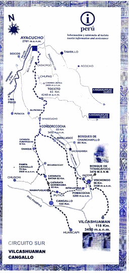 Karte der Region von Ayacucho s�dw�rts