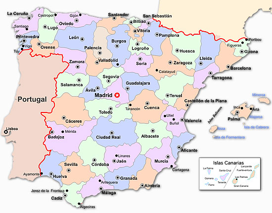 Mapa de Espa�a con sus provincias