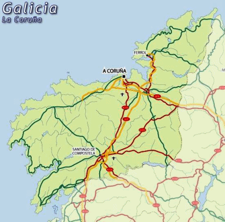 Mapa de la regi�n de La Coru�a con el
                            puerto de Ferrol que tiene una bah�a similar
                            como Chimbote en el Per�