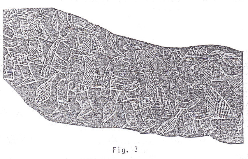 Piedra
                    grabada de Ica con figuras humanas