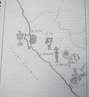 L�neas de extraterrestres en Pisco,
                            Ica, Ocucaje y en Nazca, mapa