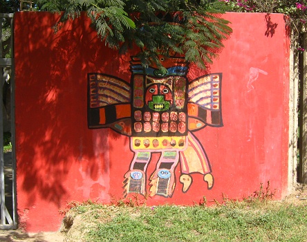 Painting with a god at the right
                                  side, close-up