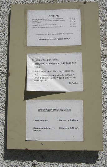 Entrance
                          fees and opening hours of the Regional Museum
                          of Ica, Peru