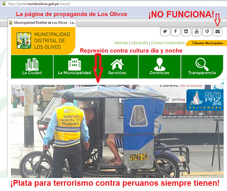 Die Propaganda-Webseite von Los Olivos: Tag und
                    Nacht Repression - Geld f�r Terror gegen Peruaner
                    ist immer vorhanden - und die Kommunikation mit
                    E-Mail FUNKTIONIERT NICHT