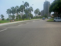 Miraflores, Malecon Cisneros: Blick auf
                          Palmengarten und Wolkenkratzer