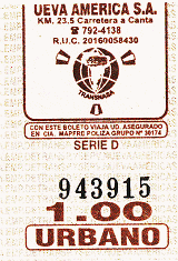 Braunes Busbillet der Busfirma "Ueva
                        America SA"