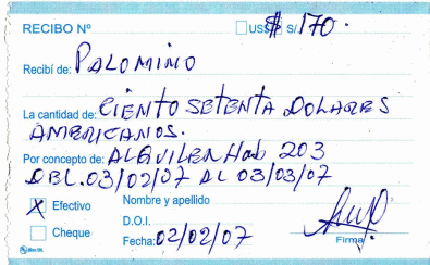 Lima: Quittung aus Miraflores f�r die Miete
                        einer Wohnung f�r einen Monat an der Avenida
                        Bolognesi, 2.2.2007