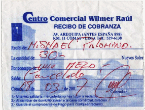 Lima: Quittung aus Comas f�r den Kauf eines
                        Tisches bei einem Schreiner, 8.3.2007