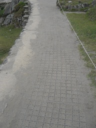 Machu Picchu, zona agr�cola alta, camino con
                    redes en pl�sticos