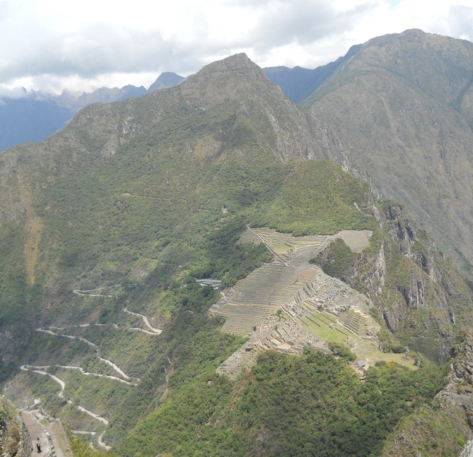 Bajada de Huaynapicchu, vista a Machu Picchu,
                    foto panor�mica
