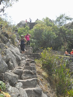 Aufstieg auf den Gipfel Huaynapicchu, letzte unregelm�ssige Treppen