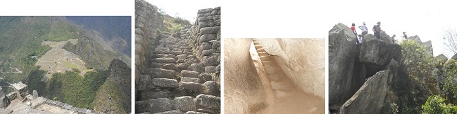 Der
                                Wanderweg zur Bergspitze von
                                Huaynapicchu (Waynapicchu, Huayna
                                Picchu), Tunnel, unregelm�ssige Treppen,
                                Plattformen, Aussicht