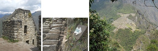 Die R�ckkehr vom
                                Hausberg Huaynapicchu: H�uschen,
                                unregelm�ssige Treppen, Aussicht