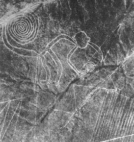 Der Affe als Geoglyph mit den
                          S�gezahn-Zickzacklinien daneben