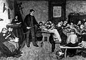 Maestro de escuela con una ca�a,
                          la tortura normal hasta los a�os 1960s,
                          combinado con la memorizaci�n de textos
                          filosoficos grecos de Aristoteles en el Per�
                          sin entender nada hasta la independencia
