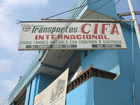 Busterminal von CIFA in Tumbes, Schild