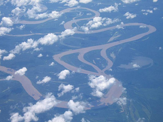Amazonas-Flusslauf, Luftaufnahme 03 mit
                          M�andern mit Inseln